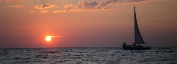 sea, sailboat, sunset